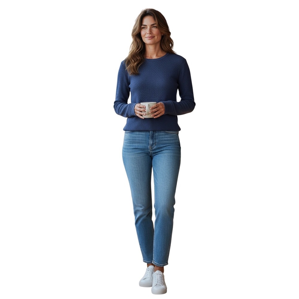 Rag & Bone New York Blue Waffle Knit Crewneck Long Sleeve Sweater Top Large‎
